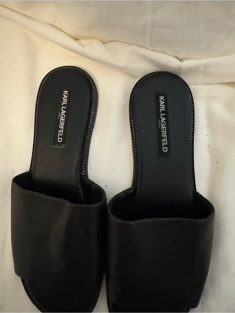 Karl Lagerfeld Black Wide-Leather Slide Sandals